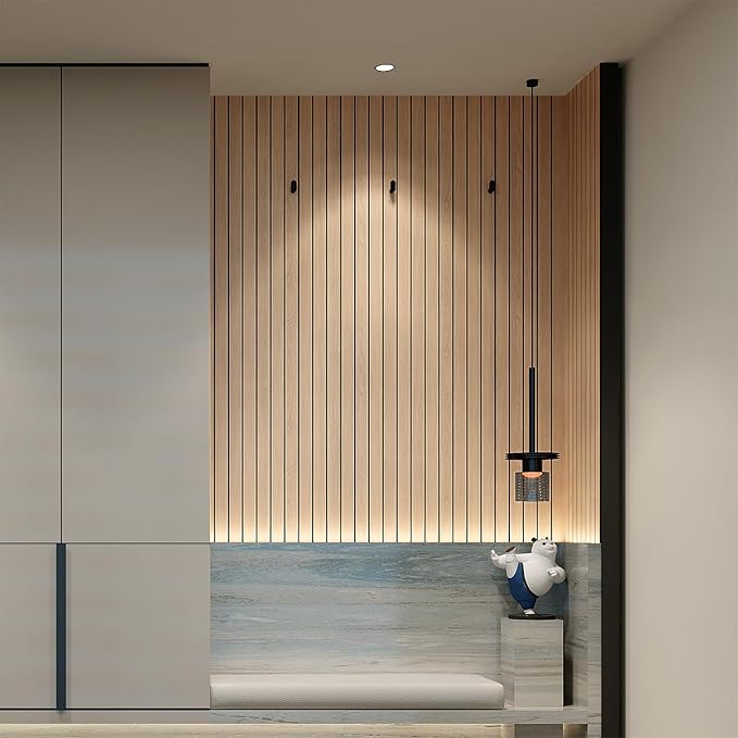 YU LI 3DH Peel and Stick PVC Slat Wall Panel 118"x15.75" Self-Adhesive Thick Faux Oak Wood Grain Wallpaper Panel 3D Soundproof Wall Panels for Walls & Ceilings