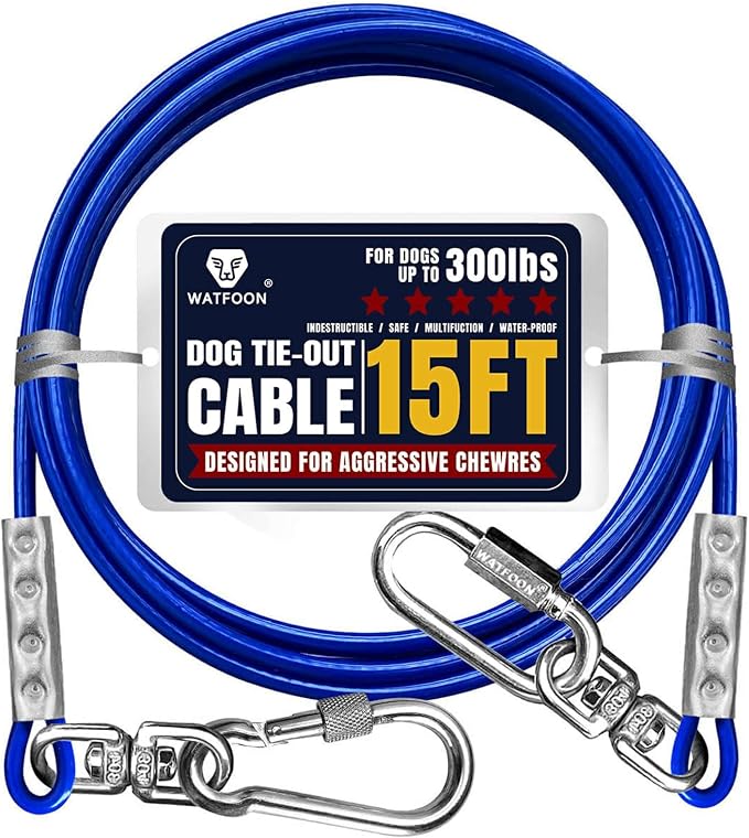 Tie Out Cable for Dogs Up to 300lbs,15ft Extra Strong 1000lbs Break Strength Tie-Out Tether Trolley Training Lead,Dog Run Cable for Yard Garden Park Camping Outside (Blue, 300lbs 15ft)