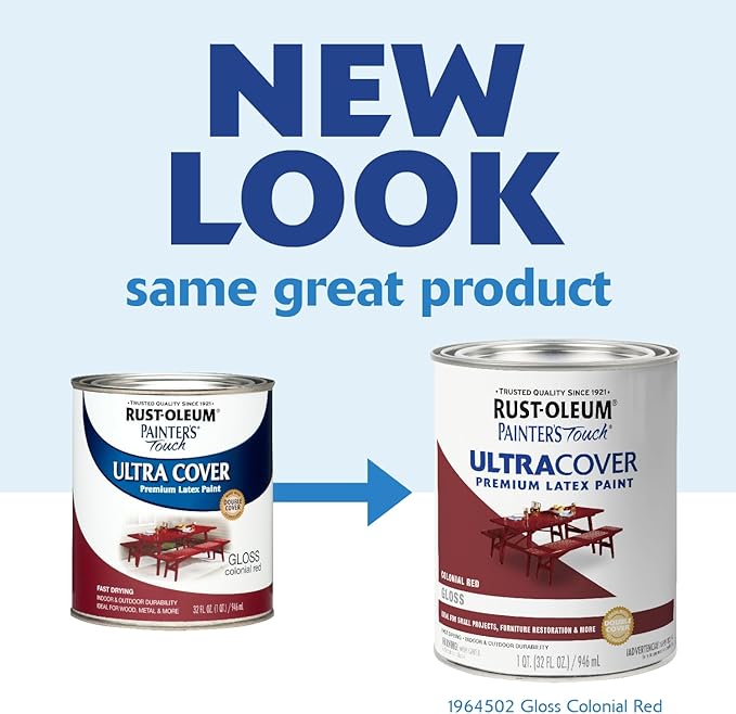 Rust-Oleum 1964502 Painter's Touch Brush Enamel Paint, Gloss Colonial Red, 32 Fl Oz (Pack of 1)