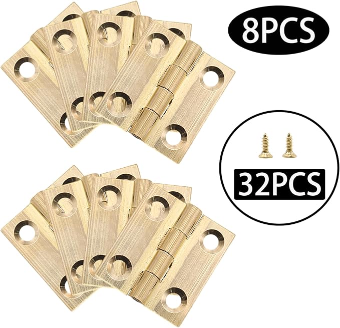 8 Pcs 22mmx24mm / 0.87" x 0.94" Gold Mini Hinges, 1 Inch Solid Brass Folding Butt Hinge, Cabinet Hinge for Jewelry Box, Drawer Cabinet Furniture
