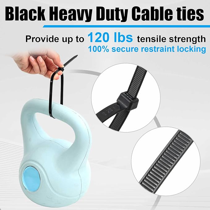 Reallnaive 50 Pcs 6 Inch Zip Ties Heavy Duty 120 LBS Tensile Strength Nylon Wire Cable Ties for Indoor Outdoor (Black)