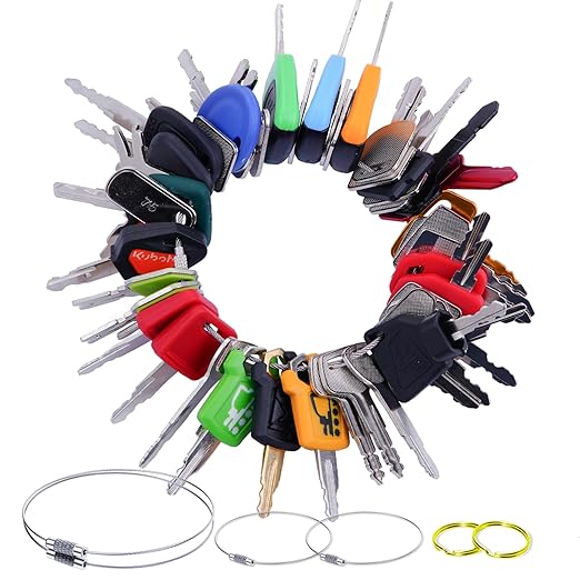 48 Multi Type Heavy Equipment Master Key Set for CAT Caterpillar Hyster John Deere Komatsu Volvo Kubota JCB Case Ford Holland Hitachi Yanmar Takeuchi Terex Construction Equipment Machinery