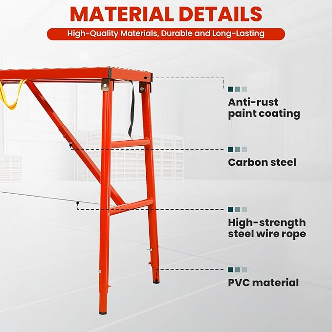 Adjustable Work Platform Ladder for Stairs - 1000 LBS Heavy Duty Folding Scaffold with 5 Height Settings (27"-57") for Professional Painting & Construction, Tool-Free Setup, Anti-Slip Surface