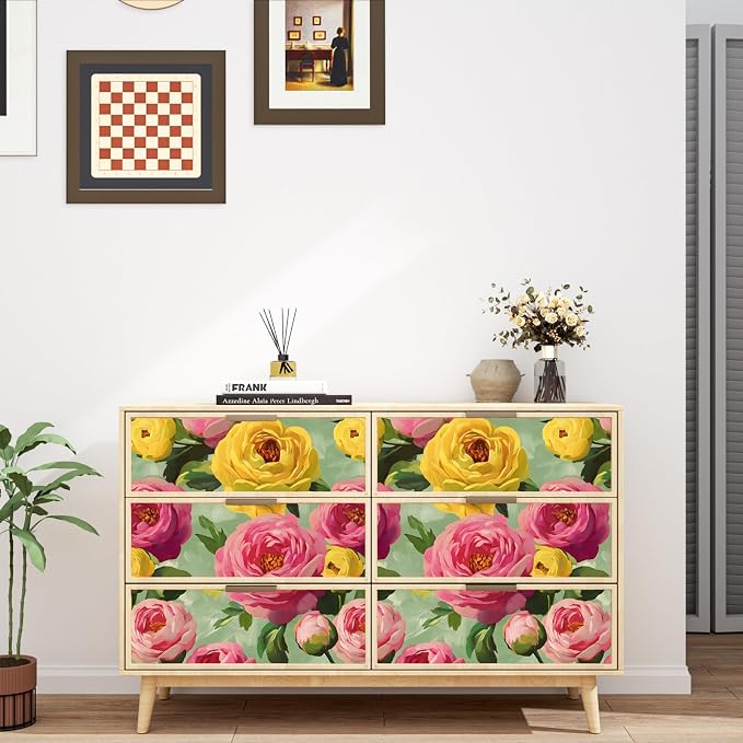 BOKEBEVE Floral Wallpaper Peel and Stick Boho Pink Green 17.5 x 393.7In | Extra Long Removable Renter Friendly Colorful Watercolor Wall Paper for Bedroom Bathroom Living Room Feature Accent Wall