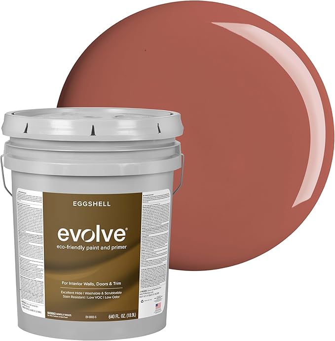 EVOLVE Interior Paint & Primer, Eggshell (Red Clay), 5 Gallon – One-Coat Coverage, Excellent Hide, Low VOC, Low Odor, Washable Paint for Walls, Doors & Trim
