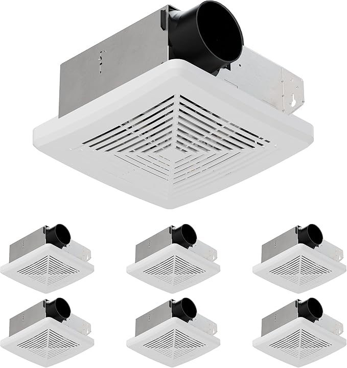 50CFM Ceiling Bathroom Exhaust Fan: Vent Fan with Grille, Bath Wall Mount Ventilation fan for New Building Multi Family, Condo, Apartment and Hotel, White, Contracors 6 Packs