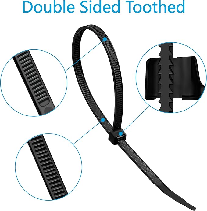 Zip Ties 12 inch (4000 Pack), 85 lb, Double-sided Toothed, Delivering 1.7X Tensile Strength in the Same Specs, Black, Heavy Duty Cable Ties, Glufirm