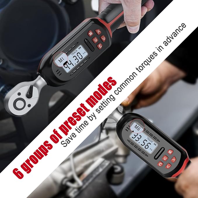 VANPO 3/8 Inch Digital Torque Wrench with Preset Values, 2.2-44.3 Ft-lbs/3-60Nm, Buzzer and LED Notification, Small Electronic Torque Wrench for Motorcycles | 3-60Nm, Small Electronic Torque Wrench with Preset Value, Buzzer and LED Notification or Moto...