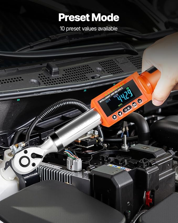 VEVOR Digital Torque Wrench, 3/8-Inch Drive, 4.94–99.57 lbf-ft, 72-Tooth, ±2% Precision Electronic Wrench with Preset Function, Audible Alert, and LED Indicator for Automotive and Motorcycle Use