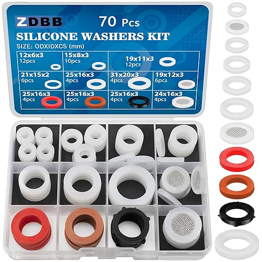 ZDBB 70 Pcs Plumbing Silicone Gasket Assortment Kit VMQ Silicone Washer for Assorted Shower Head Garden Hose High Temperature Hot Plumbing Pipes Fittings Seal Repair