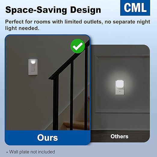 CML Illuminated Light Switch, 5 Pack Decorator Rocker Paddle Interrupter with Cool White LED Night Light, Single Pole Wall Lighted Switch with Automatic On/Off Sensor, 15A 120V, ETL Listed, White