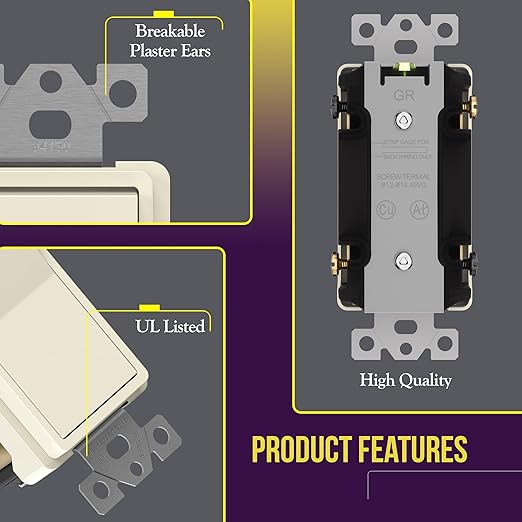 ENERLITES 4-Way Decorator Paddle Rocker Light Switch, Gloss Finish, Clamp Down Wiring, Grounding Screw, Residential Grade, 15A 120V/277V, UL Listed, 94150-LA, Light Almond