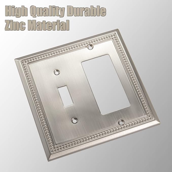 Henne Bery Sunken Pearls Heavy Duty Decorative Wall Plate Switch Plate Outlet Cover (Toggle/Decorator, Satin Nickel)