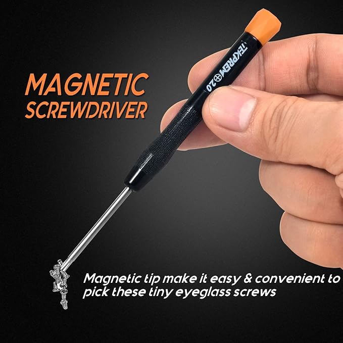 TEKPREM Magnetic Eyeglass Repair Tool Kit, Eye Glasses Repairing Screwdriver Set with Compatible Eyeglass Screws,Silicone Nose Pads,Tweezer,Small Screwdriver for Eyeglasses,Sunglasses and Nose Pads