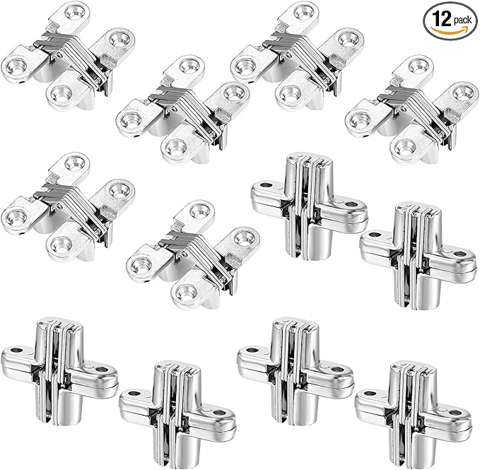 12 Packs Hidden Hinges for Cabinet Doors, 1-3/4" Stainless Steel Hidden Hinges, 180 Degree Invisible Hinge, Cross Concealed Hingesfor Cabinet, Folding Door, Folding Table and Cupboard