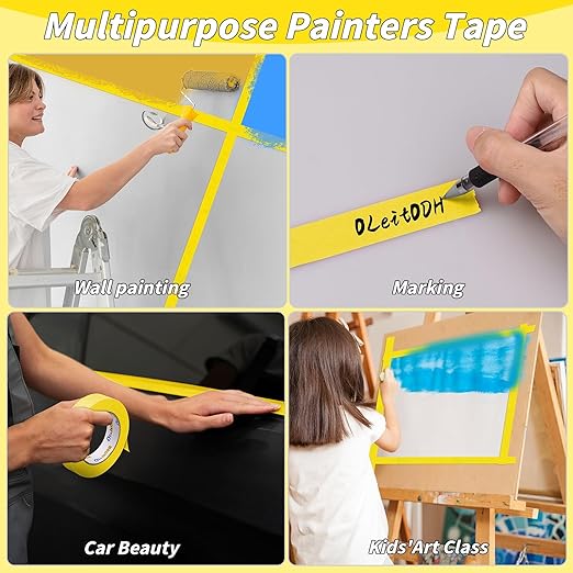 Oleitodh 22 Rolls Yellow Painters Tape Bulk 2 inch x 55 Yards, Painters Masking Tape No Residue Wall Painting Tape Artist Tape Trim Edge Finishing Tape for Wall Painting Decoration DIY Supplies