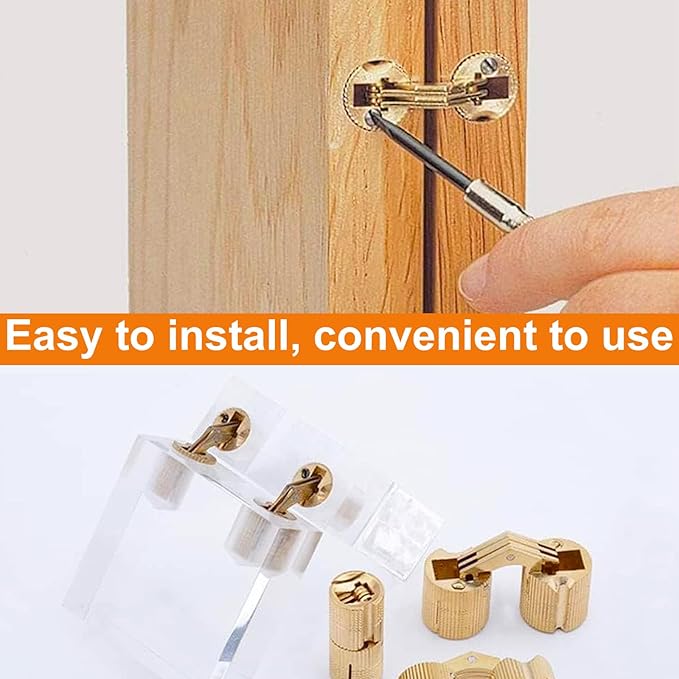 10mm Hidden Brass Barrel Hinges 180 Degree Opening Angle Cabinet Hinges for DIY Jewelry Box 8 Pack