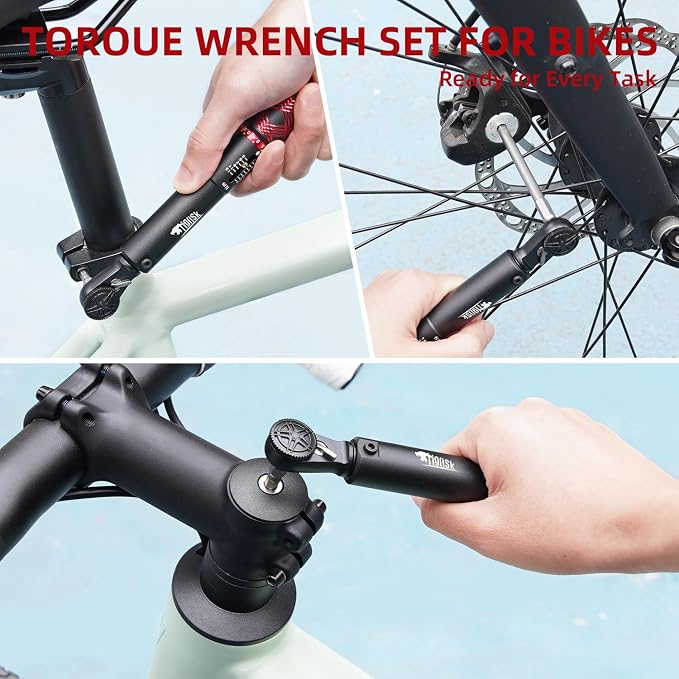 Tigrisk® 1/4 Drive Bike Torque Wrench, Preset Torque 2-14Nm, ±4% Precision | Individually calibrated with unique certificate. 0.1Nm adjustment, click stop, Hex/Torx bits for road, MTB and carbon bikes.