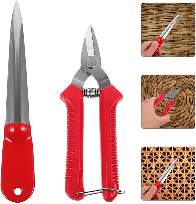 Operitacx Rattan Basket Weaving Tool Set 7.4 Inch Hand Tools with Prying Knife for Cane Webbing and Wicker Repair Kit Basket Making Supplies