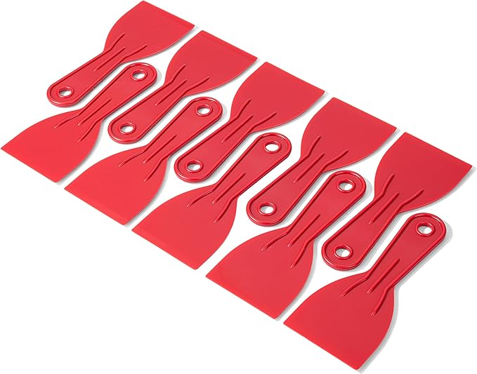 Bates- Plastic Putty Knife Set, 3 Inch, 10 Pack, Red, Flexible Paint Scraper Tool for Spackling, Spackle Tool, Plastic Putty Knife Scraper, Solvent Resistant