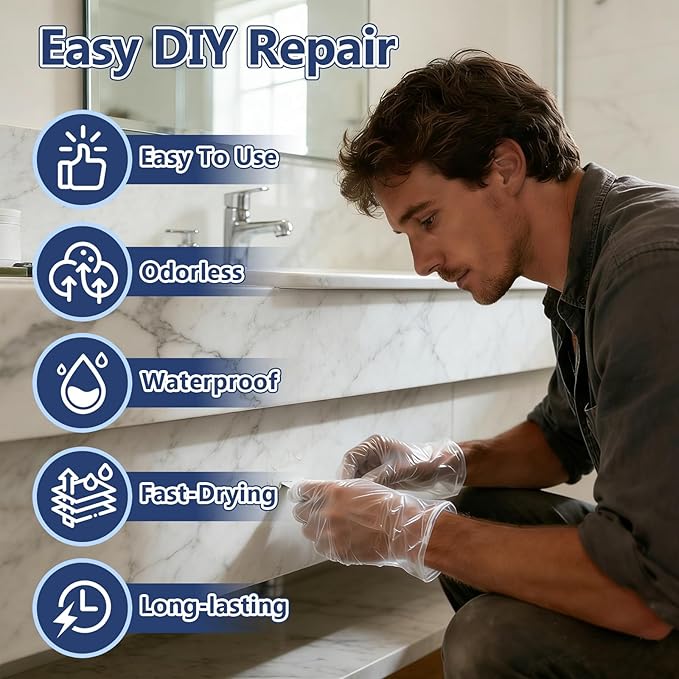 Kalolary Tub and Fiberglass Shower Repair Kit, 3.6oz Porcelain Repair Kit, Porcelain Sink and Acrylic Bathtub Repair Kit for Cracks Chips Dents Scratches Holes