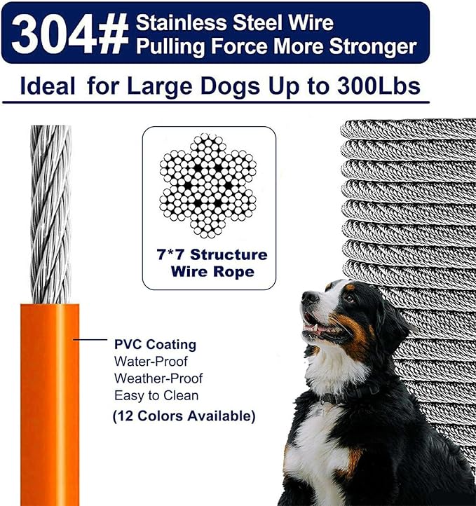 Tie Out Cable for Dogs Up to 300lbs,100ft Extra Strong 1000lbs Break Strength Tie-Out Tether Trolley Training Lead,Dog Run Cable for Yard Garden Park Camping Outside (Orange, 300lbs 100ft)