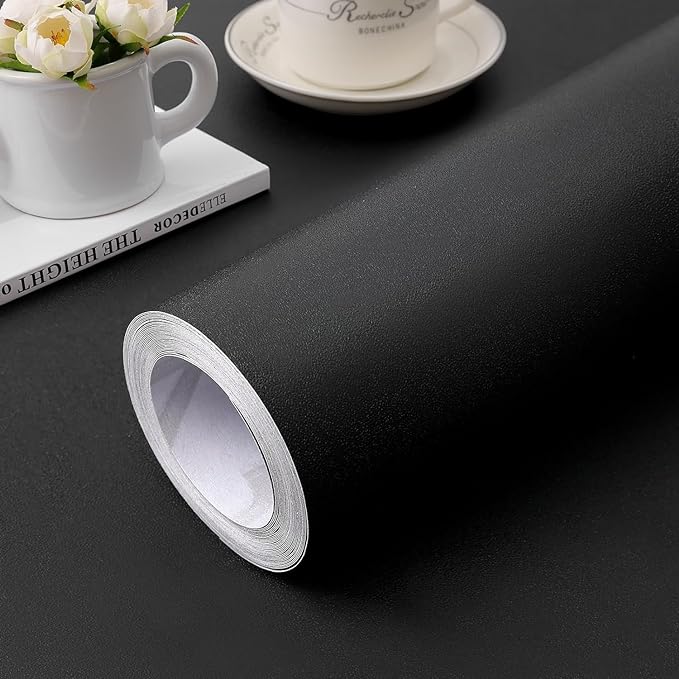 Peel and Stick Wallpaper 23.6" x 118" Black Wallpaper | Self Adhesive Removable Vinyl Film Stick Paper Easy to Apply Contact Paper Wall Coverings Shelf Home Decorative Liner Table