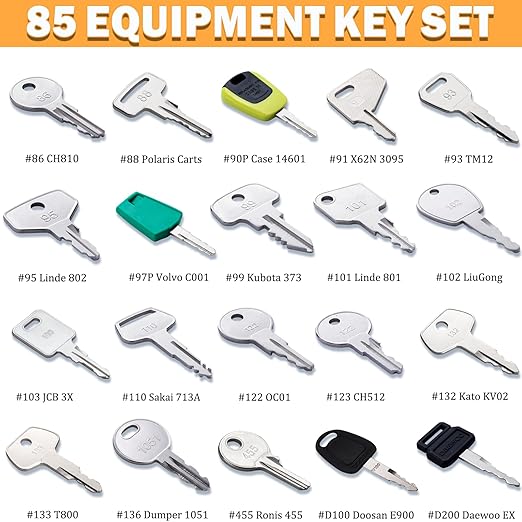 85 Heavy Equipment Master Keys Set, Construction Machinery Ignition Keys for Caterpillar CAT John Deere Takeuchi JCB Komatsu Kubota Hyster Volvo Yanmar Daewoo Excavator Dumper Dozer