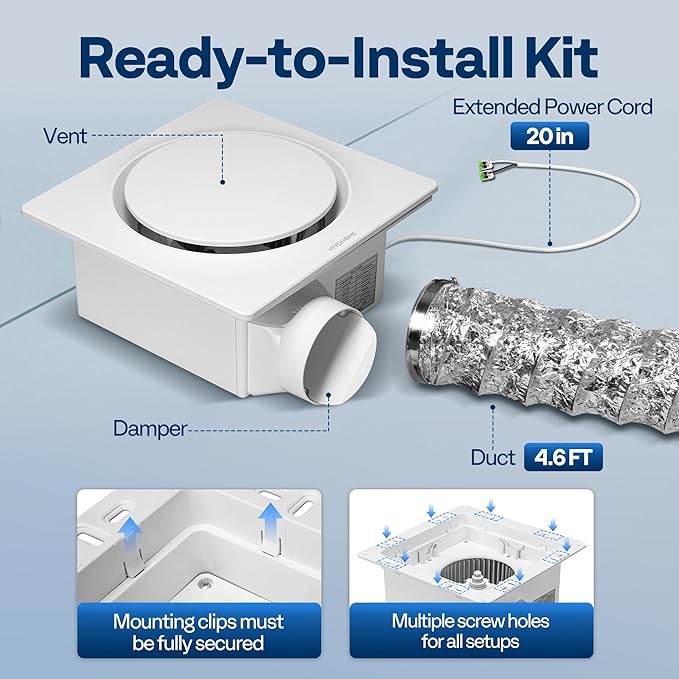 VIVOHOME AutoFlow Bathroom Exhaust Fan with Humidity Sensor 110CFM - Energy-Saving EC Motor,10.2-inch Ceiling Retrofit Bath Fan, No Attic Access Needed(Install Kit, 4-in Duct Included)