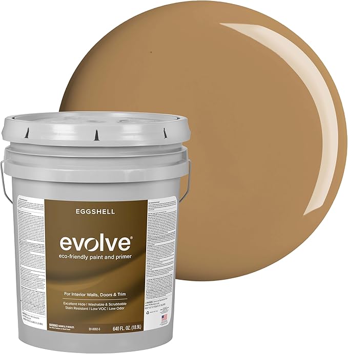 EVOLVE Paint & Primer: Environment-friendly, Low Sheen with One-coat Coverage for Interior & Exterior surfaces (Autumn Brown, 5-Gallon)
