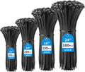 XINGO 600 Pack Black Zip Ties Heavy Duty Assorted Sizes, 12"+14"+18"+24", 220LBS Ultra Strong Plastic Wire Ties, Large Cable Ties Extra Long Tie Wraps For Indoor and Outdoor Use