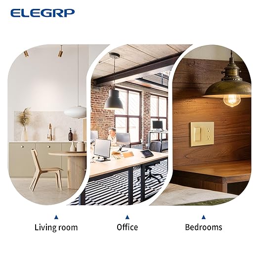 ELEGRP Matte Champagne Gold 3 Way Decorator Light Switch, 15A 120-277V, Paddle Rocker Switch Replacement, On/Off Wall Switch, Self-Grounding, Residential Grade, with Mid Wall Plate, UL/CUL, 5 Pack