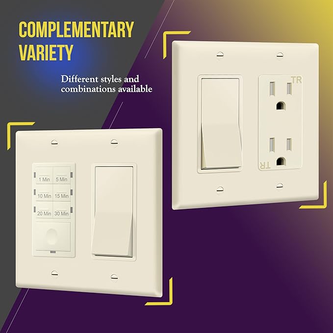 ENERLITES Decorator Light Switch or Receptacle Outlet Wall Plate, Gloss Finish, Size 2-Gang 4.50" x 4.57", Unbreakable Polycarbonate Thermoplastic, UL Listed, 8832-LA-10PCS, Light Almond (10 Pack)