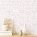 Ismoon Peel and Stick Wallpaper Pink Contact Paper 17.3in x 32.8ft Vintage Floral Wallpaper Boho Damask Removable Textured Wall Paper for Bedroom Bathroom Shelf Cabinet Décor