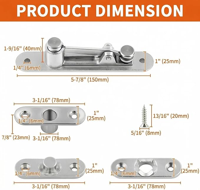 TamBee Pivot Hinge Hold Open Heavy Duty Hidden Door Hinge - 440 lbs Load, Locking 90 Degrees, 304 Stainless Steel, Concealed for Wood Doors, Secret Doors, Hidden Door and Bookcase Door 4214