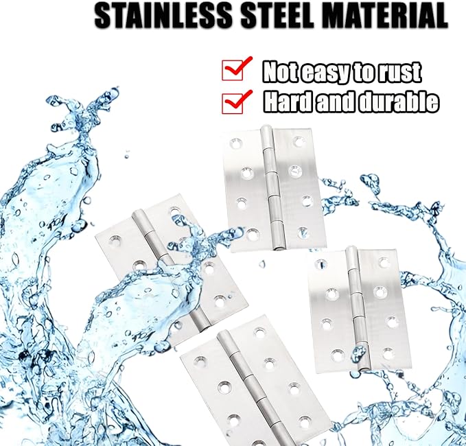 Pine & Linen 3 Pack Stainless Steel Folding Hinge, Butt Cabinet Hinge, Window Hinges Small Hinges with 24 Pieces Screws for Home Furniture/Cabinet Projects/DIY Enthusiasts（4 Inch）