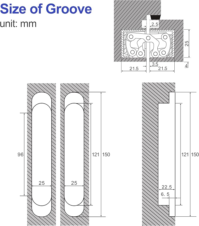 2Kits 6 inch Stainless Steel Hidden Door Hinges -Invisible Hinges for Doors, 180 Degree Swing Concealed Door Hinges, 3 Way Adjustable for Heavy Duty (Black