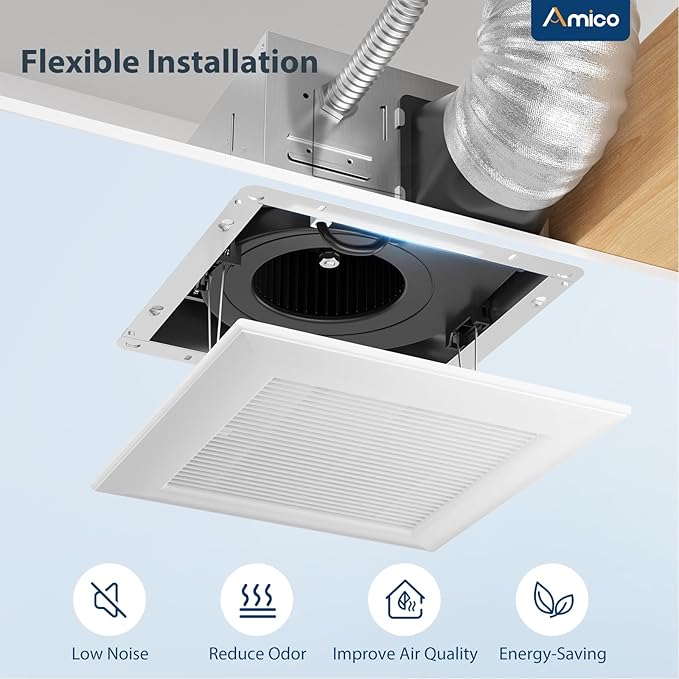Amico Bathroom Exhaust Fan, 1.0 Sones, 110 CFM, Low Noise, Household Bath Ventilation Fans, Ceiling Mounted, No Attic Access Needed, Ceiling Opening 9.4''x9.4''- ETL & FCC Certified