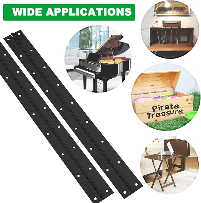 2Pack Heavy Duty Piano Hinge, 2" Open Width x 18" Continuous & Piano Hinges, 0.06” Thick Stainless Steel Piano Hinge with Holes, Black Stainless Furniture Hinges for Cabinet Door Cases Woodworking