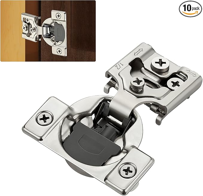 10 Pack (5 Pairs) 1/2" Overlay Soft Close Cabinet Hinges, Satin Nickel Stainless Steel Concealed Hinges with 3D Self-Closing for Face Frame Doors & Kitchens