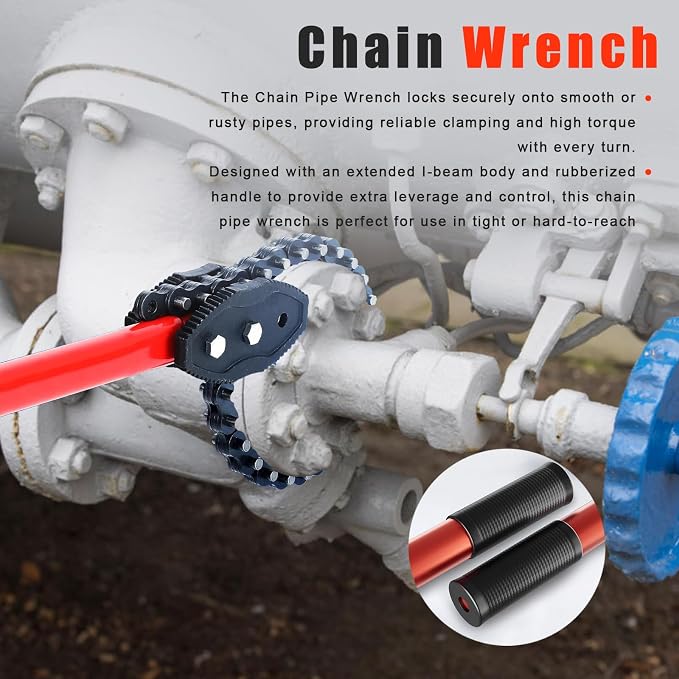 Chain Wrench, 35" Strap Wrench Heavy Duty with 27.5" Chain Length Max, Fits 7" Pipe Diameters or Pipe Installation, Oil Fields Operations and Maintenance
