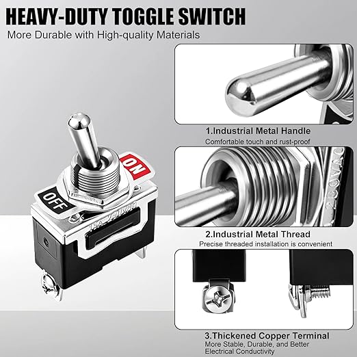 12V Waterproof Toggle Switch,Durable SPST 2Pin 20A 125V AC/ 15A 250V AC Heavy Duty ON/Off Switch with Waterproof Cap Terminals，Suitable for Automotive Boat Truck–Pack of 5