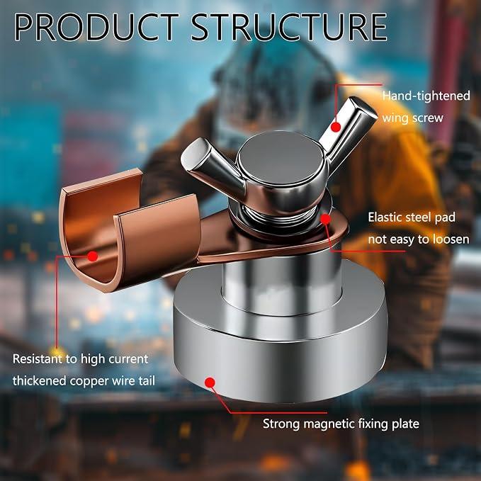2 Pack Magnetic Welding Ground Clamp –2025 New Strong Welding Magnets Clamp Tool for Efficient Weld Support Cutting and Connection, Welder's Essential Tool(2, Large)