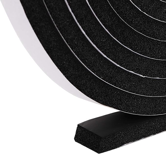 Jucoan 49 Feet Weather Stripping Foam Insulation Tape, 1 Inch Wide x 1/2 Inch Thick Self Adhesive Foam Seal Tape, High Density Door Seal Strip Window