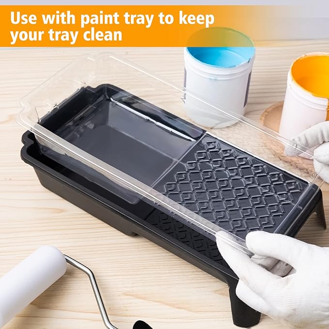 Mister Rui Paint Tray Liner, 22 Pack, 4 Inch Paint Roller Tray, Disposable Tray Liners 20pcs, Plastic Paint Tray with Roller Frame, for Home Decor, Walls and Furniture Painting