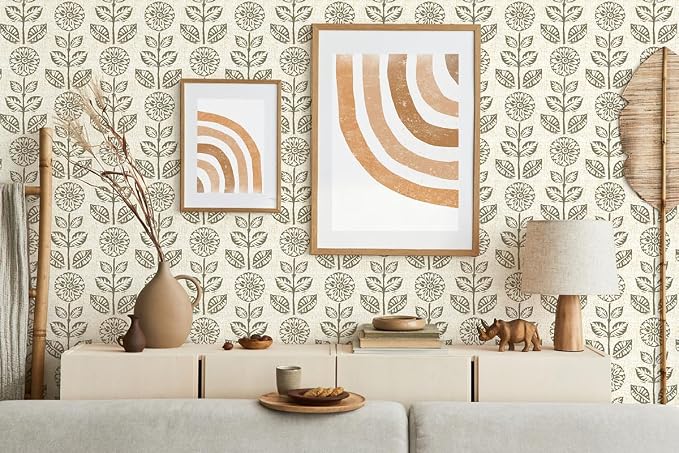 Wudnaye Floral Peel and Stick Wallpaper Vintage Tulip Floral Wallpaper 17.7in×118.1in Flower Farmhouse Contact Paper Peel and Stick Neutral Self Adhesive Removable Vinyl Wall Paper for Kitchen Bedroom