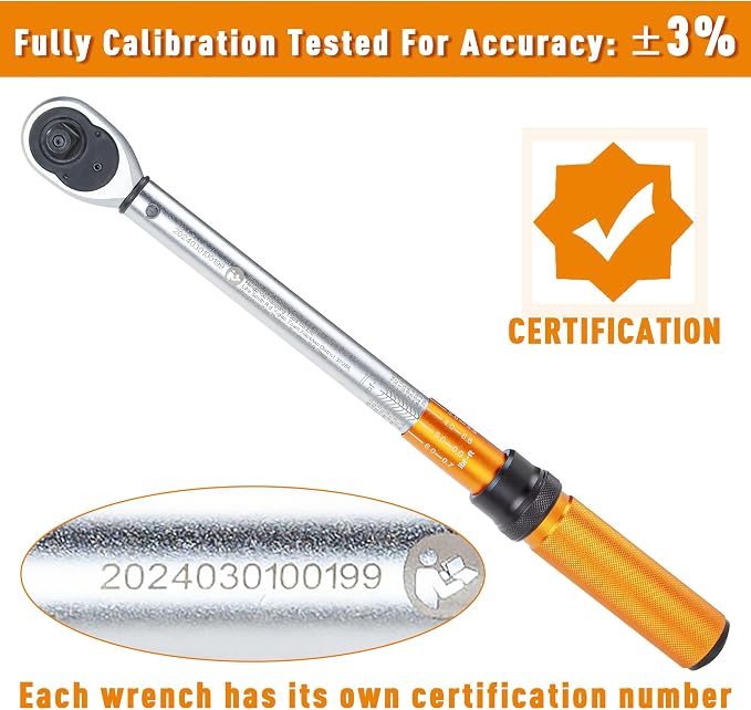 CARTMAN 1/2-Inch Drive Click Torque Wrench, Dual Range Moto Repair Tool Set | Dual range click torque wrench with quick release, reversible ratchet, calibrated accuracy for MTB, e-bike, and moto fix use.
