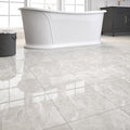20-Pack Peel and Stick Floor Tiles Vinyl Floor 12 x 12 inch Self Adhesive Waterproof Glossy Flooring Planks DIY for Bathroom, Kitchen, Living Room, RV, Cover 20 Sq. Ft, Polish Light Grey Marble