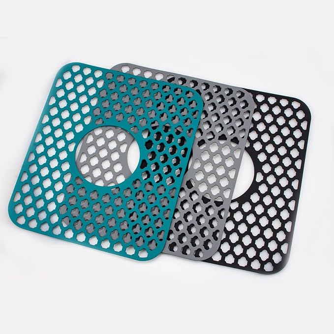 Kitchen Sink Mat 13.6 x 11.6in Silicone Sink Mat Non Slip Sink Protector for Farmhouse Kitchen Grey