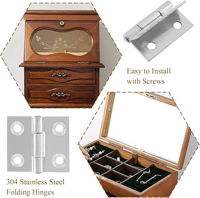 12pcs 1 Inch Butt Hinges, Stainless Steel Cabinet Hinges, Small Door Hinges Window Hinge, Folding Box Hinges for Jewelry, Wooden, Chest Box (Chrome)